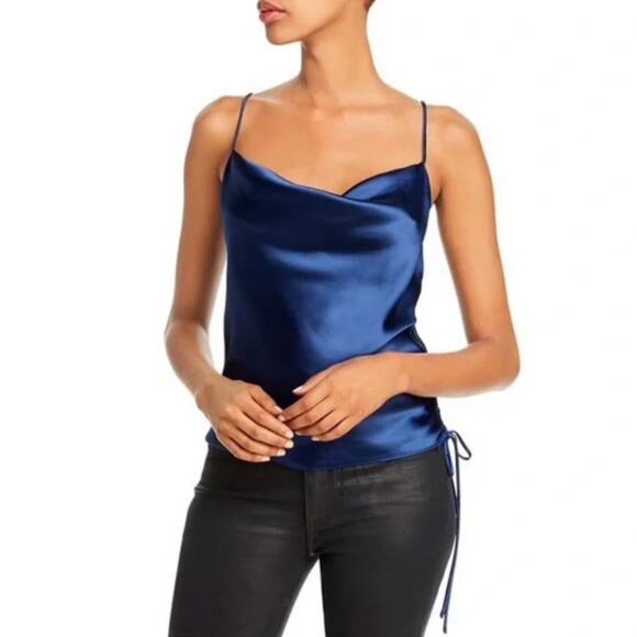 AQUA navy square neck silky camisole with ruched side Women’s size M NWT - Picture 1 of 8